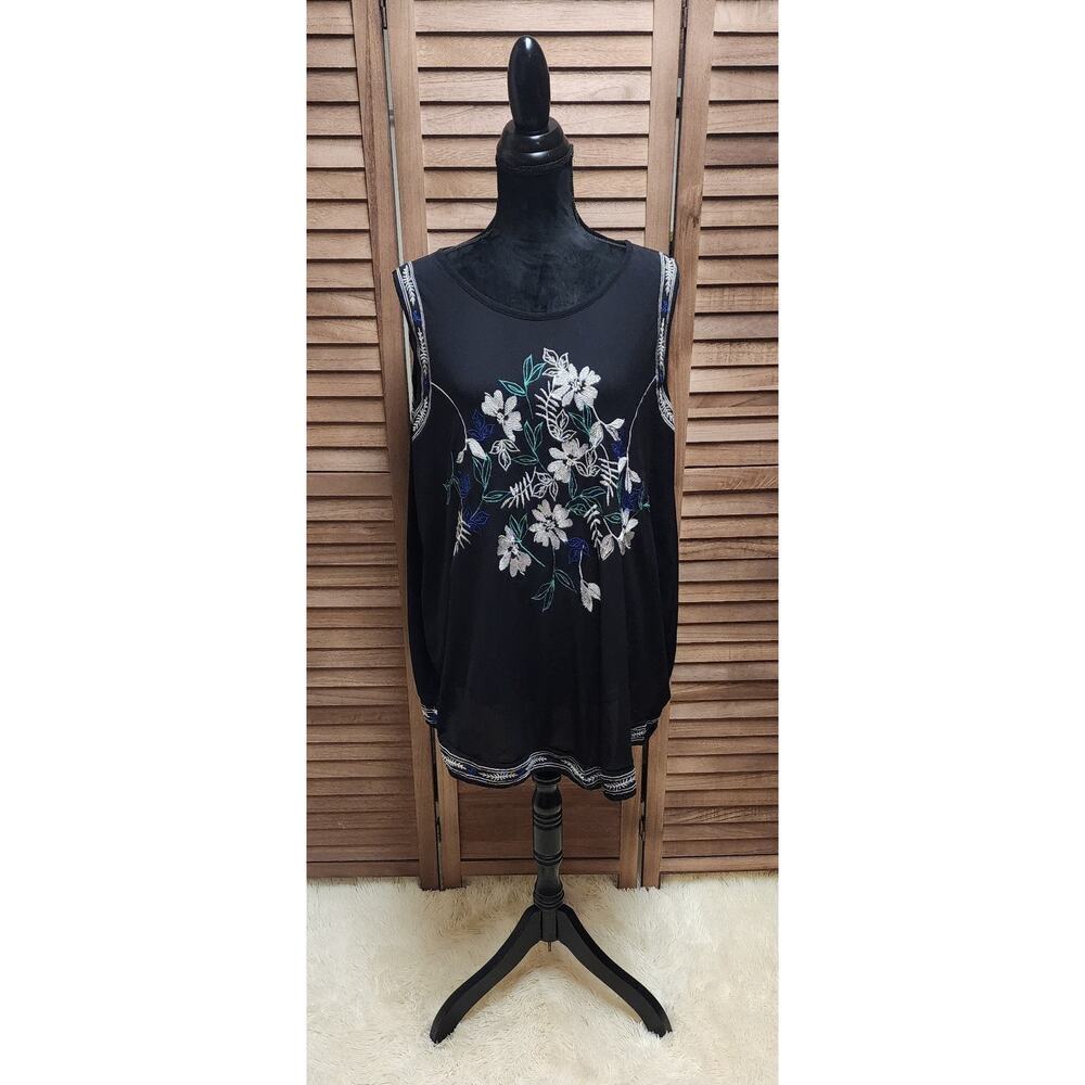 Avenue Womens 22/24 Black Mesh Embroidered Floral Sleeveless Business Casual Top